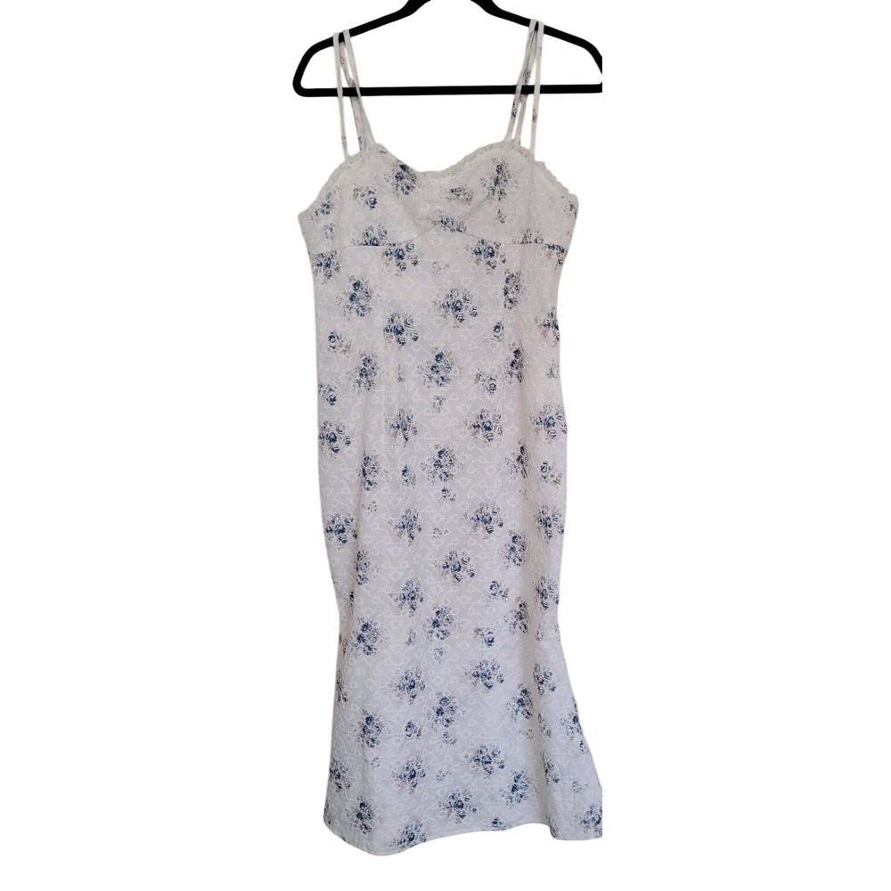 Cider L White‎ Blue Floral Lace Dress Strappy Sleeveless Dainty Cottage Babydoll